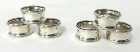 Set of six Edwardian silver napkin rings, 71g, in case a/f