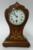 Edwardian inlaid 'waisted' mantle clock