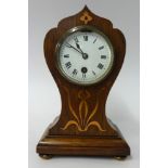 Edwardian inlaid 'waisted' mantle clock