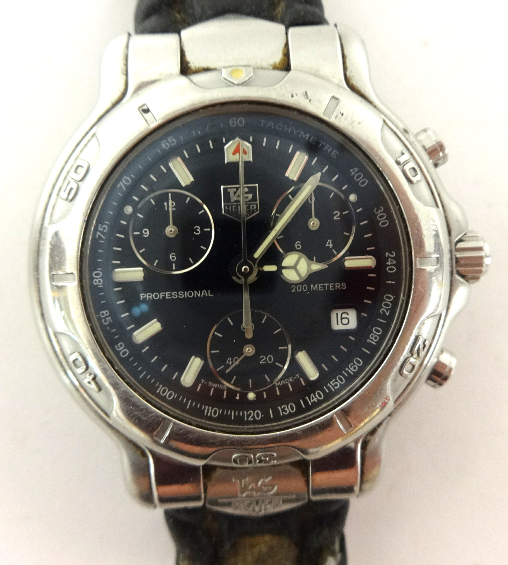 Gents Tag Heuer chronograph wrist watch, 200m, strap worn