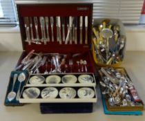 Canteen of Community plated cutlery in fitted box, quantity of other crested spoons and cutlery,