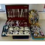 Canteen of Community plated cutlery in fitted box, quantity of other crested spoons and cutlery,