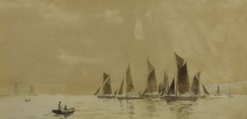 HENRY MARTIN (1833-1908) watercolour, 'Plymouth Sound' 17cm x 32cm