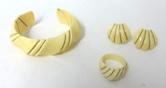 Ivory and yellow metal bangle with matching ring and earrings