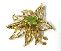 9ct gold and peridot? flower brooch