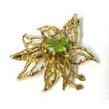 9ct gold and peridot? flower brooch