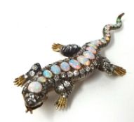 An antique opal and diamond salamander brooch, 8cm