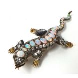 An antique opal and diamond salamander brooch, 8cm