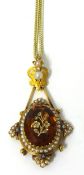Antique gemstone and pearl pendant with three droppers and fine 9ct gold chain