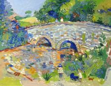 FRED YATES oil on canvas 'Bridge at Vosbers', 45.5cm x 35cm
