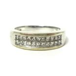 14k white gold ring channel set with two rows of diamonds, size N