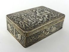 An import silver rectangular box with embossed decoration, stamped ETB possibly for Edwin Thompson