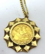 QEII gold sovereign, 1978 in 9ct gold mount and chain