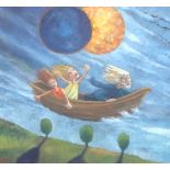 KAREN CIAMBRIELLO oil on board 'Flying by the Eclipse' signed verso, 46cm x 46cm