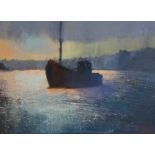 RICHARD LANNOWE HALL original painting mixed media 'End of The Day Helford', 18cm x 24cm
