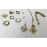 Various gold and other dress rings and jewellery (gold content approx 20g)