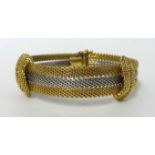 14ct yellow and white gold 3 row mesh bracelet with knot design