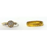 18ct and diamond set dress ring and a 22ct gold wedding band (3.6g)