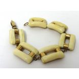 9ct yellow gold and ivory rectangular link bracelet