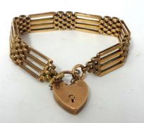 9ct gold gate bracelet with padlock clasp, 17.8g