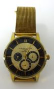 Gents Christin Lars chronograph wrist watch on gilt bracelet 'diamond', boxed
