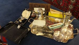 Quantity of silver plated items including cuttlery, tray and coffee pots etc