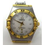 Ladies Omega bi metal diamond dot wrist watch, constellation, with original box and warranty card
