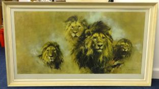 DAVID SHEPHERD Limited edition print 'Lion Majesty', No 140, signed, framed, 49.5cm x 100.5cm