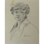 R.O.LENKIEWICZ (1941-2002) original pencil sketch 'Portrait of a Lady', signed, 42cm x 29cm