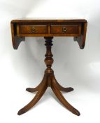 Reproduction burr walnut drop flap pedestal side table fitted with four drawers, 60cm high