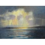 RICHARD LANNOWE HALL original painting mixed media 'Light Breaking over Helford', 18cm x 24cm