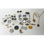 Various costume jewellery, 9ct gold pendant 'Bristol Eisteddfod', earrings, large gents cufflinks