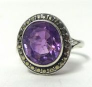 Amethyst and silver cluster ring, size P