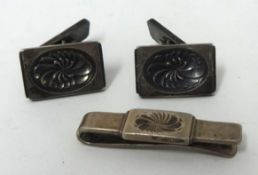 Georg Jensen a pair of silver cufflinks and a similar tie clip with original box