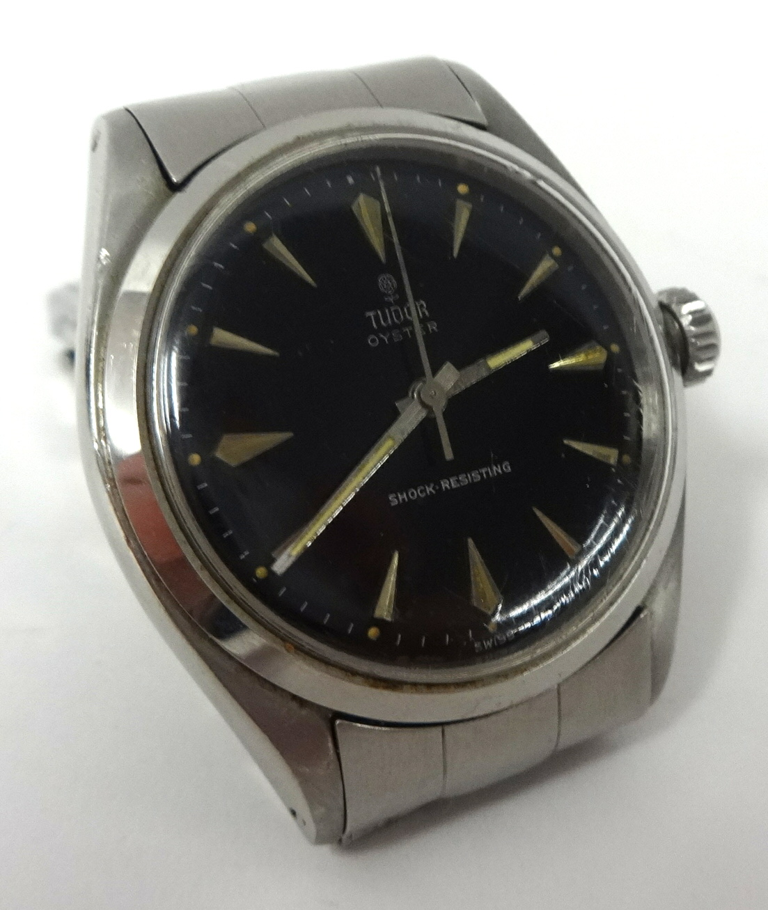 Gents Tudor Oyster Rolex stainless steel wrist watch with black dial