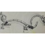 R.O.LENKIEWICZ (1941-2008) pen and ink 'Dragon', originally for a display sign' with studio seal,