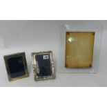 Two silver photo frames and a 1950's glass photo frame