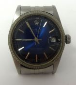 Gents Rolex and stainless steel wrist watch, Oyster Datejust with blue dial
