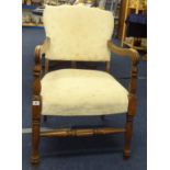 Reclining armchair with Deco style frame (worn) t/w open stained wood framed armchair