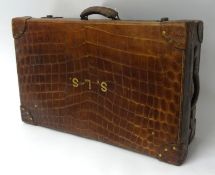 Large vintage crocodile skin suitcase stamped Finnigan Maker, 18 New Bond Street, London, with brass