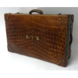 Large vintage crocodile skin suitcase stamped Finnigan Maker, 18 New Bond Street, London, with brass