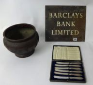 Bronze? Plaque Barclays Bank Ltd, old bronze sculpture of a Tribal figure stamped 'Patent',