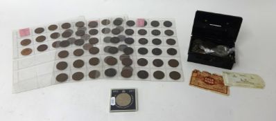 Collection of various Pennies in packets (1862-1890) also a tin of genreal cons and some notes