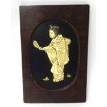 Chinese rectangular and lacquered panel decorated in bone with figure, 30cmx 20cm