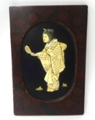 Chinese rectangular and lacquered panel decorated in bone with figure, 30cmx 20cm