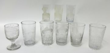 Glass ware including tumblers and whisky glasses each etched with B-P, also Mafeking etc (9)