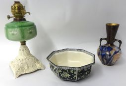 Various items including Victorian oil lamp, 19th century loving cup dated 1877 to Florence