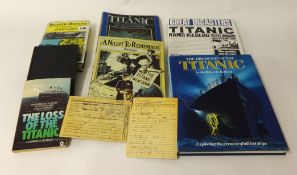 A collection of various books on Titanic