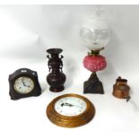 Victorian oil lamp, tidal clock, bakelite clock, oriental vase etc