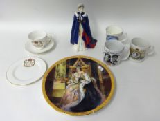 A collection of Royalty china including Worcester QEII figure, 2002 Jubilee porcelain vase (9)